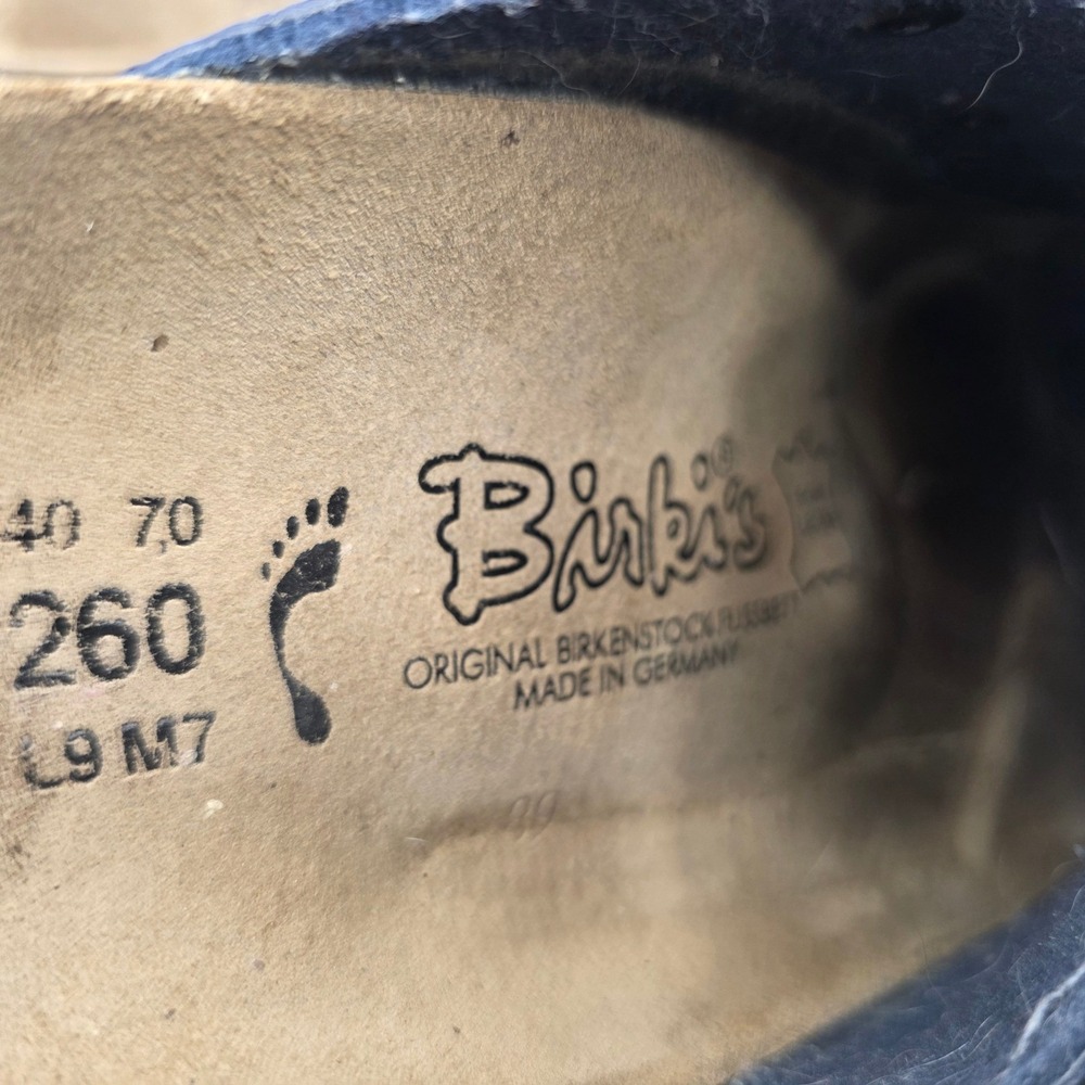 Birkis by Birkenstock Navy Blue Pebbled Double Buckle Clogs Mules Women 9 Men 7 - Picture 9 of 9